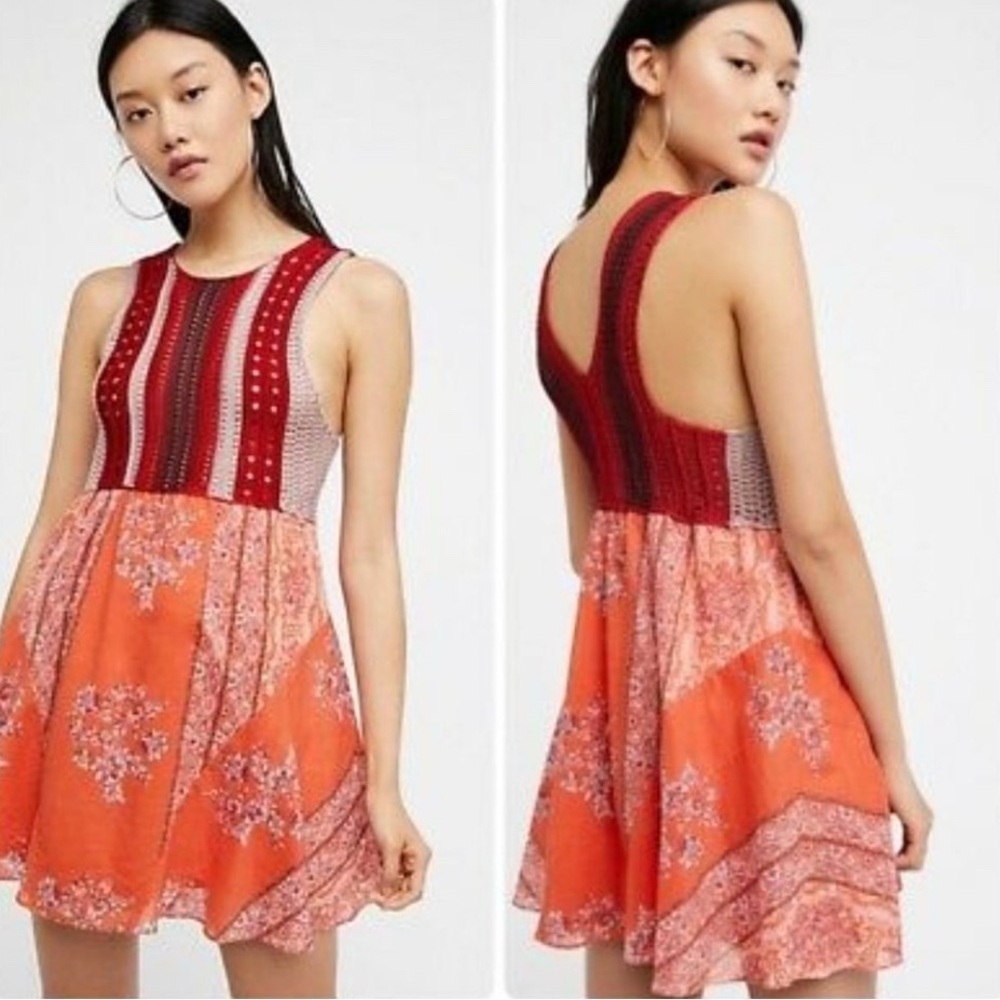 Free People Y2K Katie Mini Dress Crochet Bodice Retro Festival Hippie Boho Small